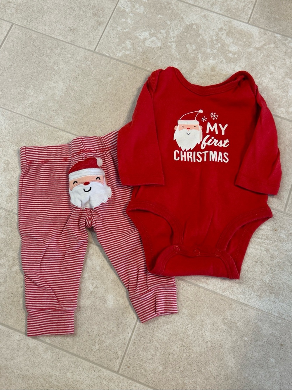 Carters Baby My First Christmas Outfit 3 Months Pants Bodysuit 2 PC Santa Set